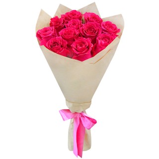 Букет Розовые розы в крафте из 11 роз